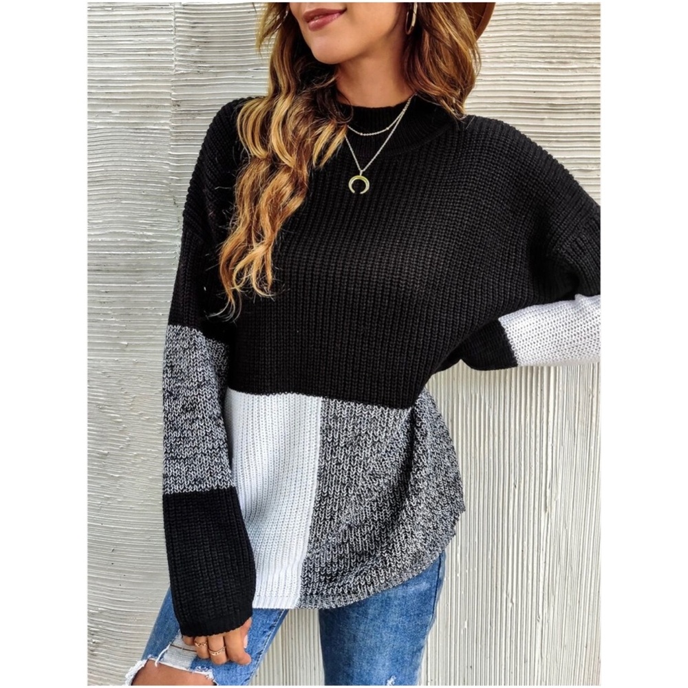 Cozy Color Block Knit Oversized Sweater Top - image 5